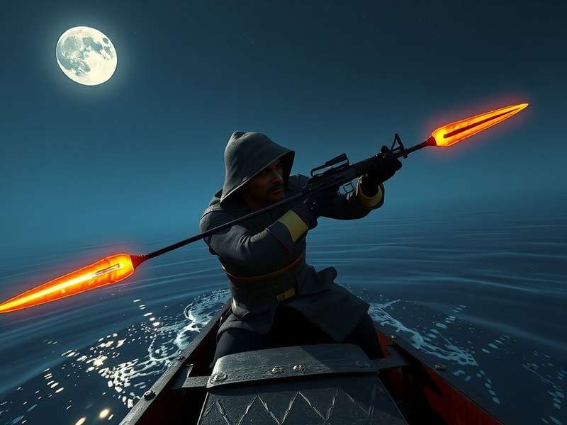 Shadow Strike Pro gameplay screenshot showing a stealth operative in traditional Indian spy armor navigating a moonlit Kerala backwater, eliminating enemies with silent takedowns